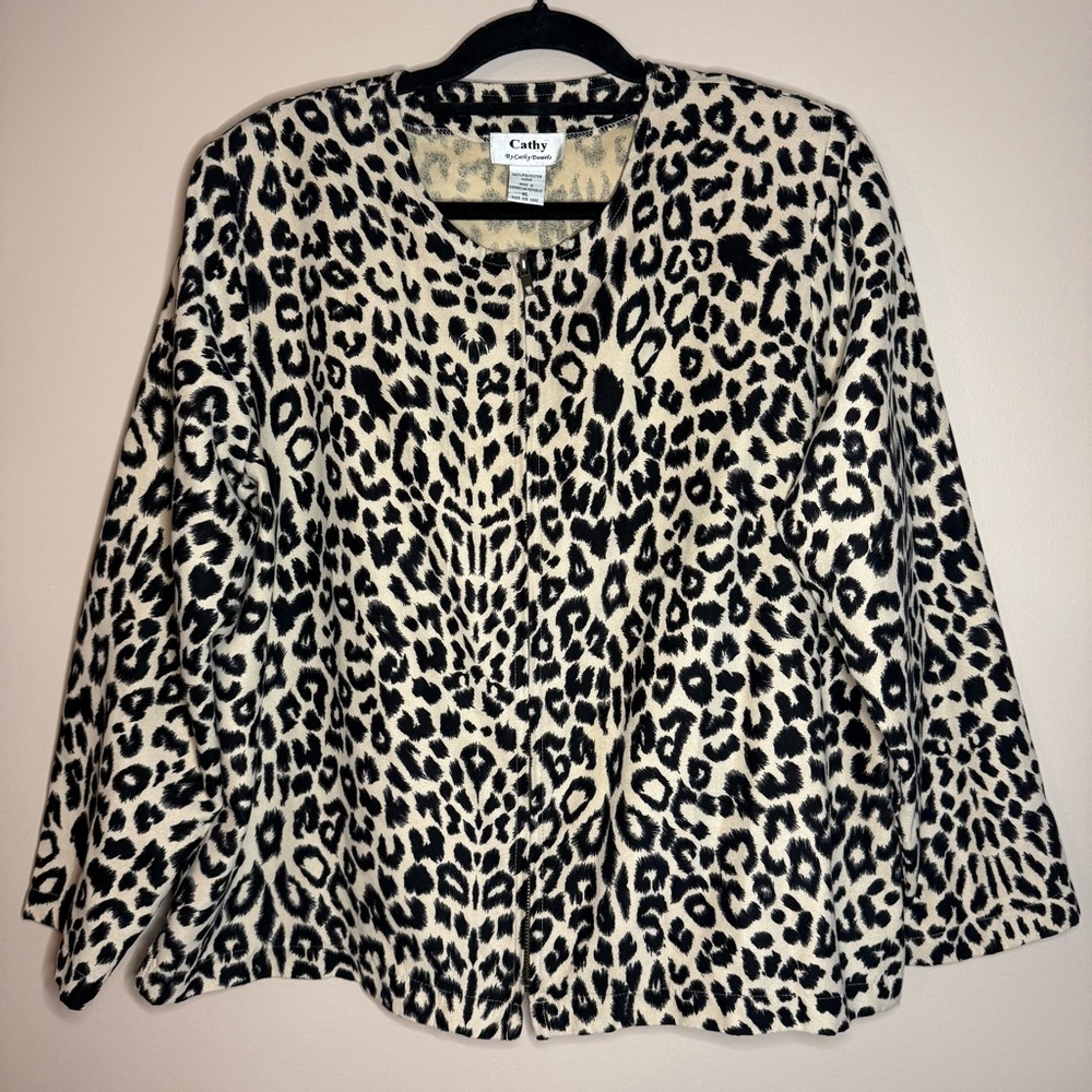 CATHY BY CATHY DANIELS Blazer/Jacket Leopard Print Suede Zip Front SZ/XL